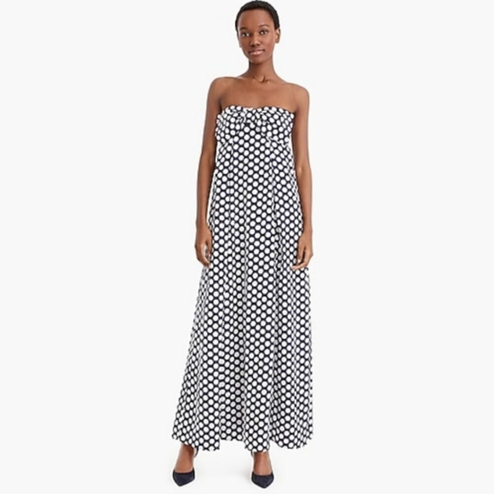 NWT J. Crew Polka Dot Strapless Maxi Dress with Bow Detail Size 4